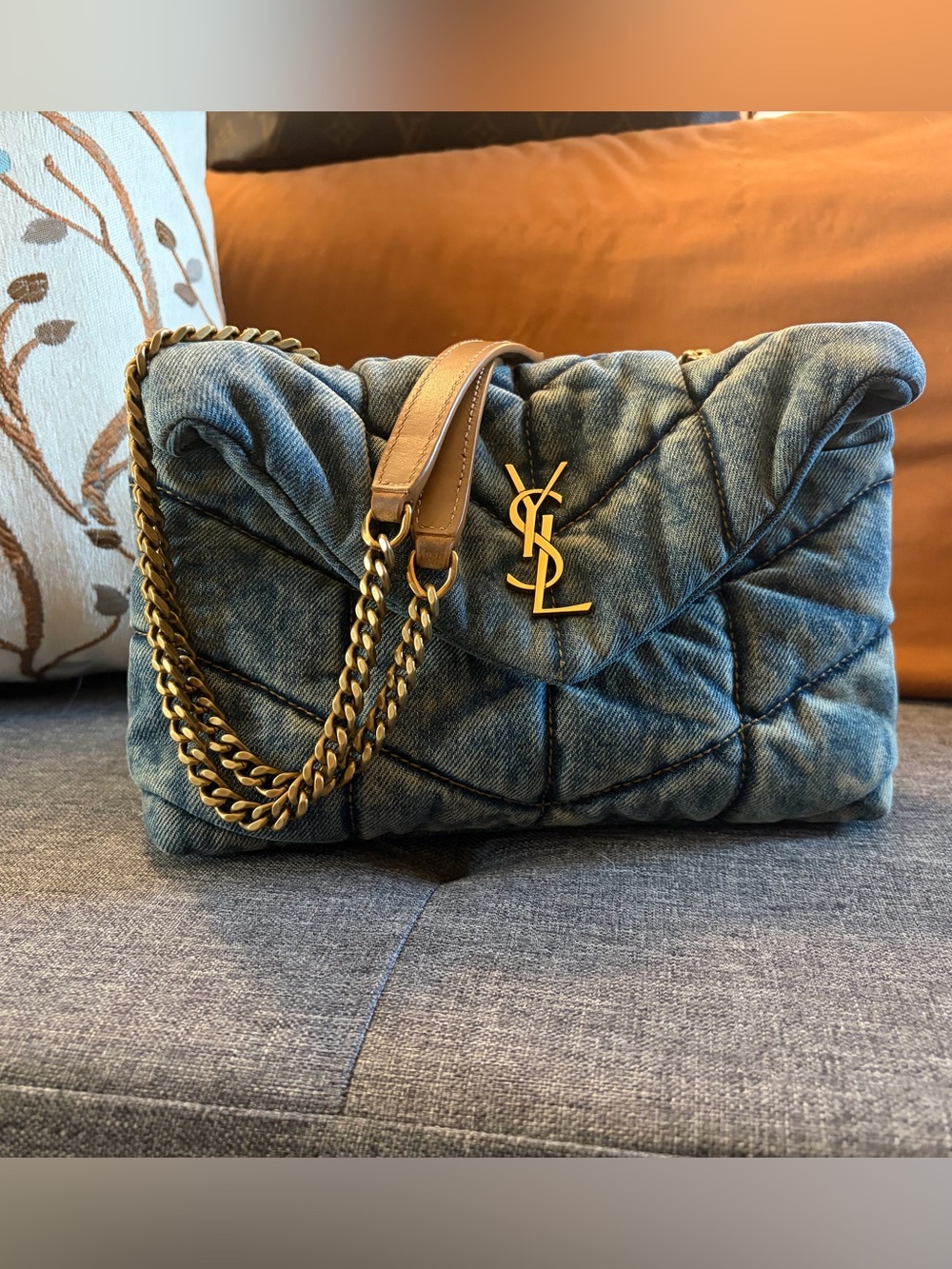 Saint Laurent Blue Denim Loulou Puffer - Picture 12 of 12